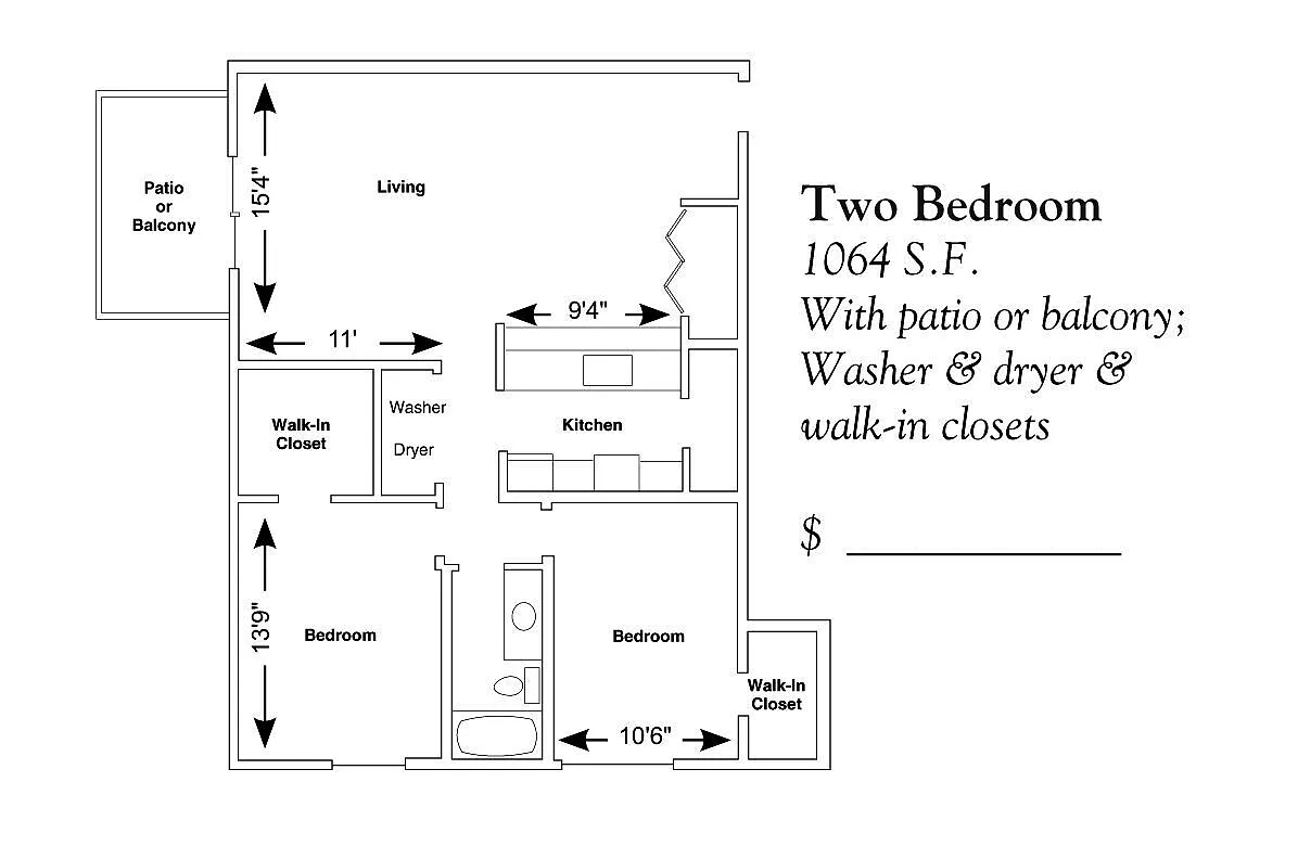 Floor plan Two Bedroom One Bath