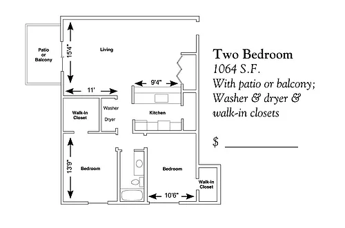 Floor plan Two Bedroom One Bath
