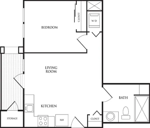 2D Floor Plan - One-Bedroom, One-Bathroom - 1x1C 2D Floor Plan - One-Bedroom, One-Bathroom - 1x1C