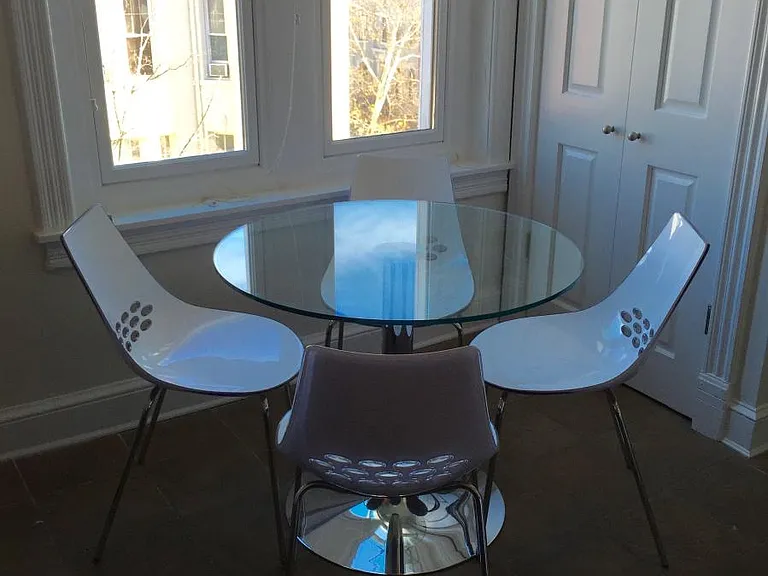 Spacious kitchen with room for dining table and seating for