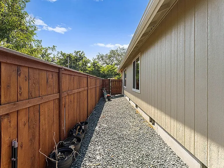 Side yard, gated.