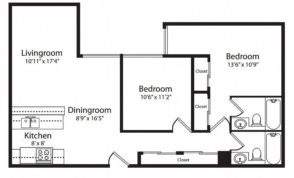 Floor plan Two Bedroom-Two Bath