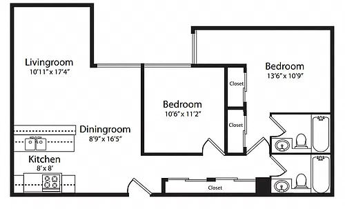 Floor plan Two Bedroom-Two Bath
