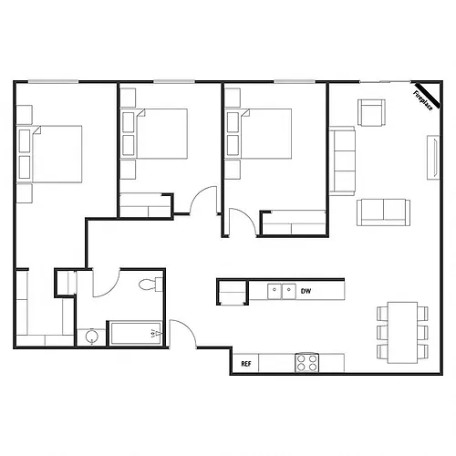 Floor plan Three Bedroom One Bath