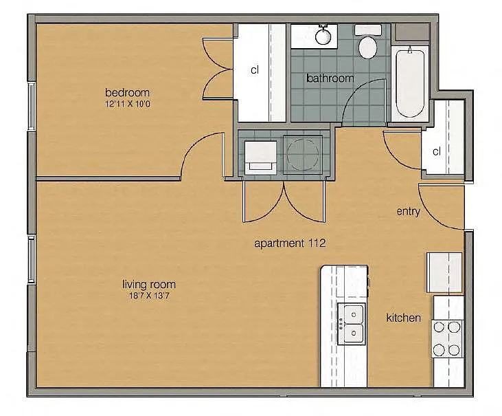 Floor plan 1 Bedroom 1 Bath 112