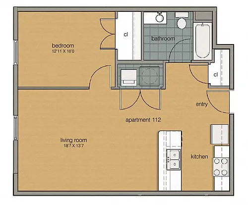 Floor plan 1 Bedroom 1 Bath 112