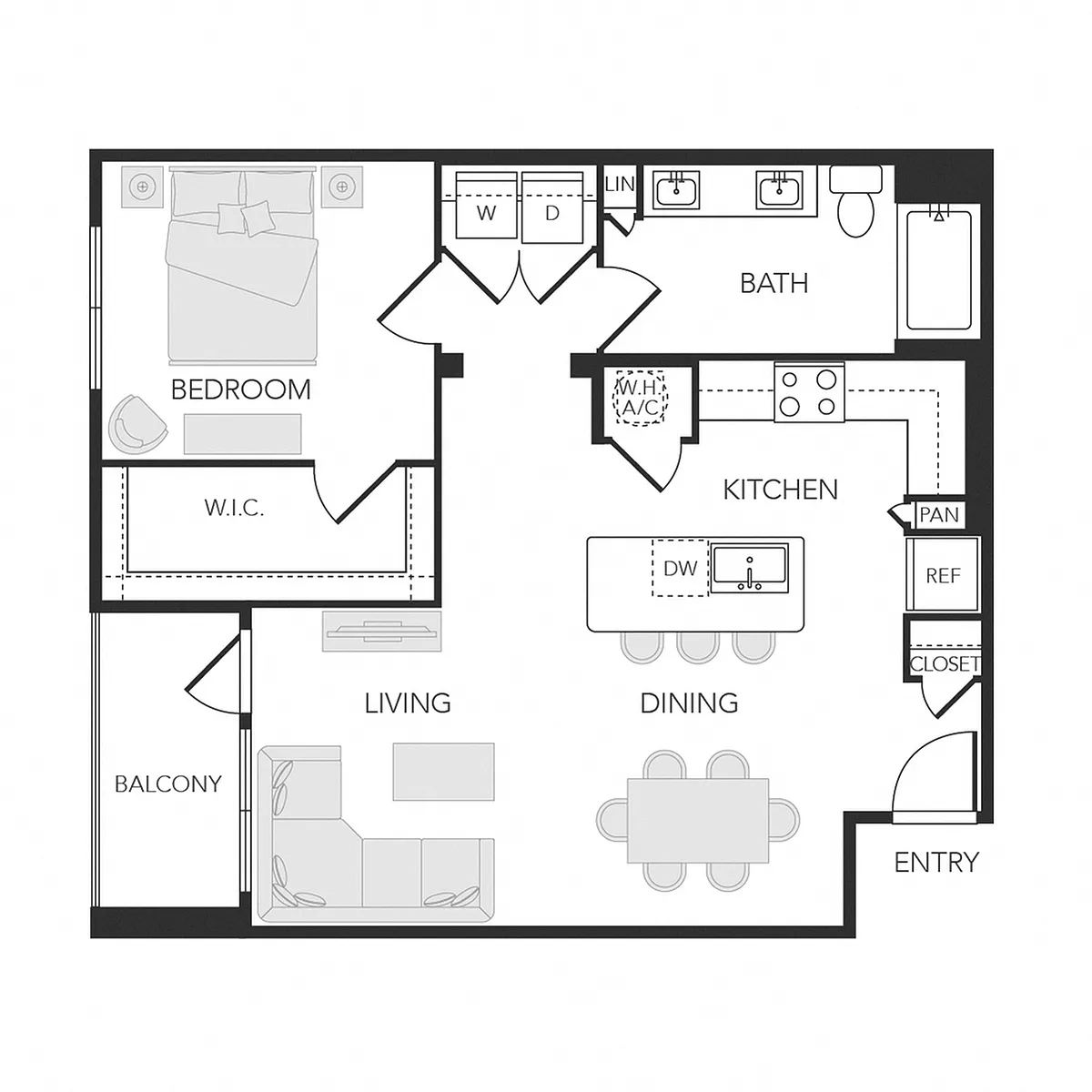 Floor plan 1BR 1BA (A05 - 862 SF)
