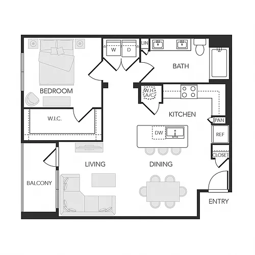 Floor plan 1BR 1BA (A05 - 862 SF)