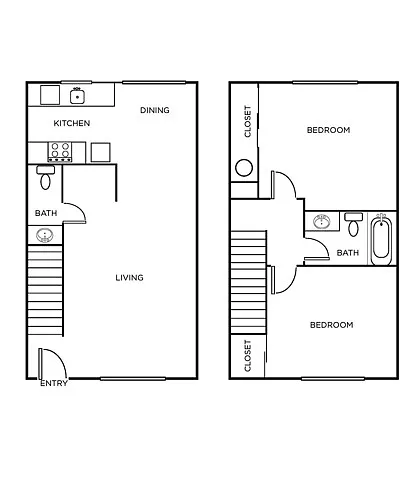 Floor plan 2 BDRM, 1.5 BATH TOWNHOME