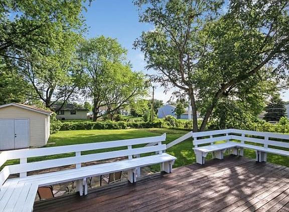 Deck with white railings