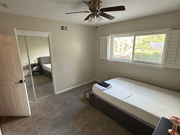 Room partially furnished
Full closet with mirror doors and remote controlled fan