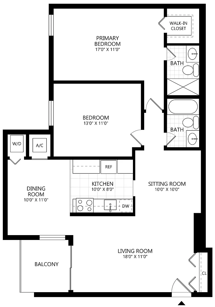 Floor plan 2 bed/ 2 Bath-B1
