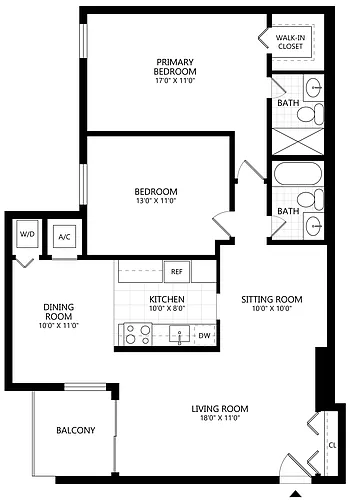 Floor plan 2 bed/ 2 Bath-B1