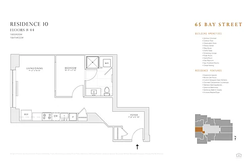 Floor plan 0 BR 1 BA Res 10: FL 8 - 44, 50 - 51