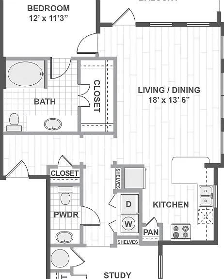 1 Bedroom 115A Floorplan Diagram