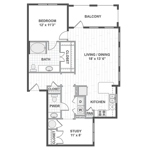Floor plan 1 Bedroom 115A