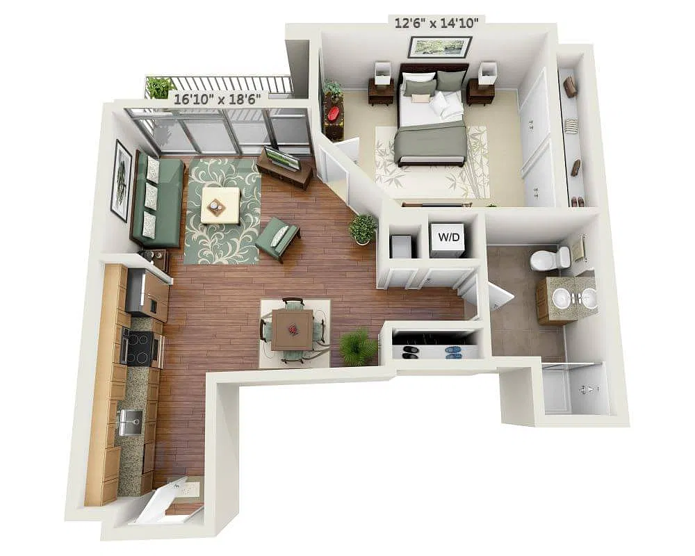 Floor plan One Bedroom A1H