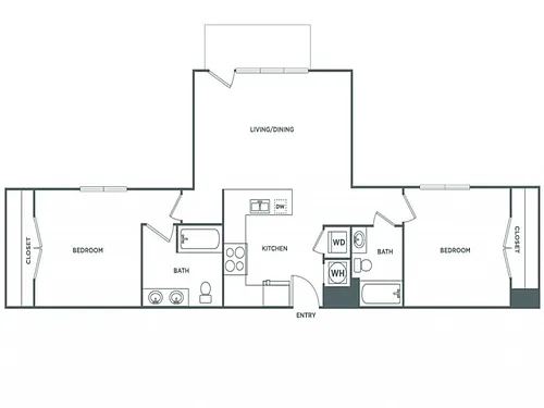 Floor plan Two Bedroom Two Bath (1049 SF)