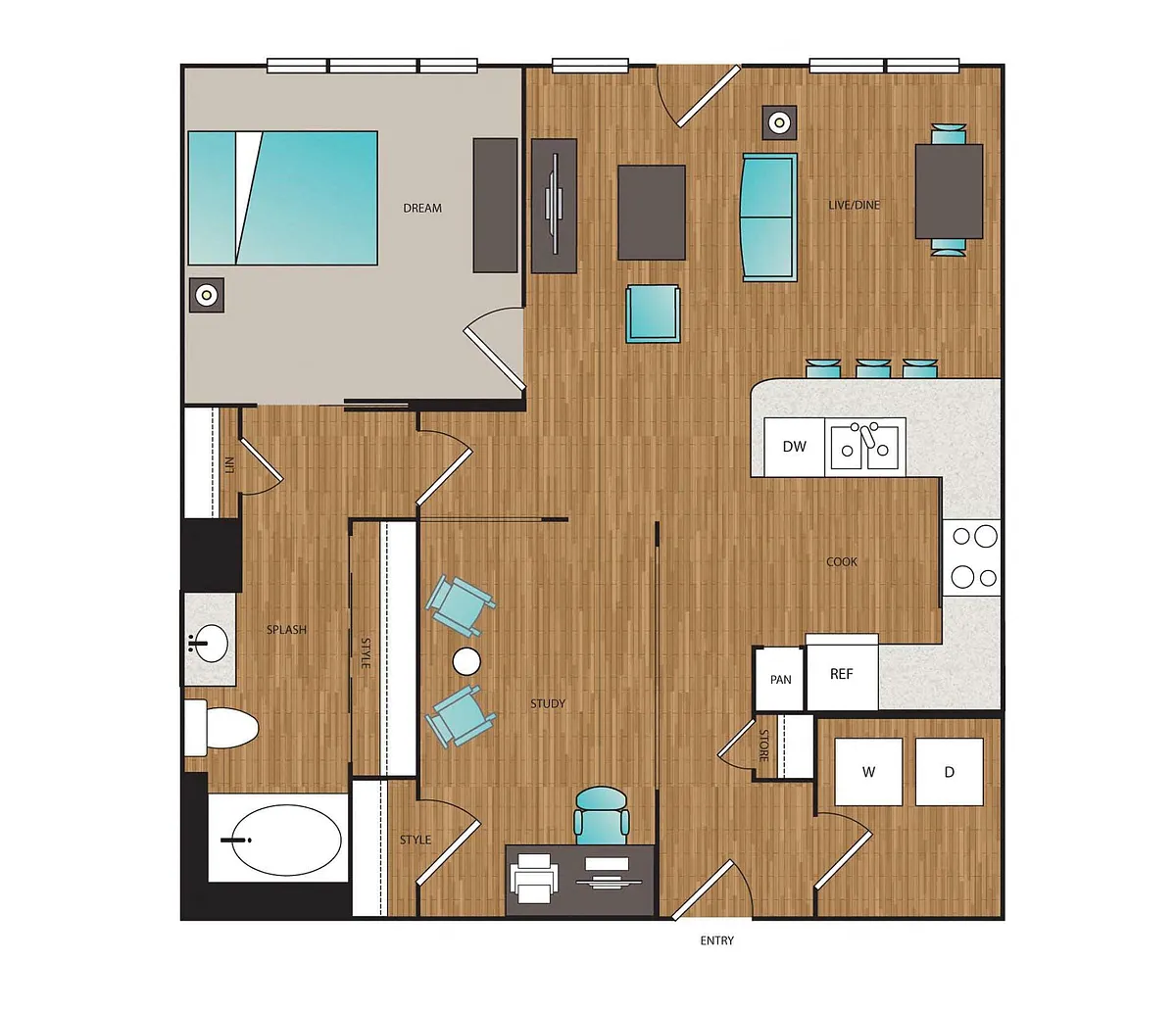Floor plan Phase I 1x1 + Den