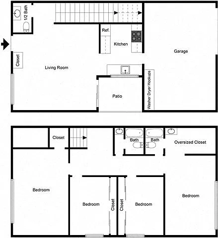 Floor plan 4 Bedroom 2.5 Bath Townhouse
