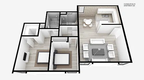 Floor plan Two Bed ~ Two Bath