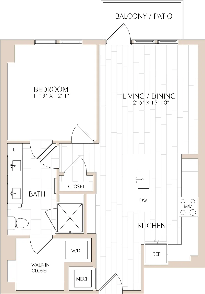 Floor plan 1 Bed/1 Bath-A02a-P