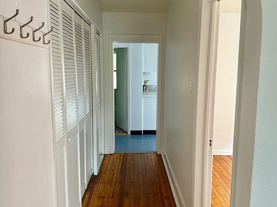 Downstairs unit hallway with large closet.