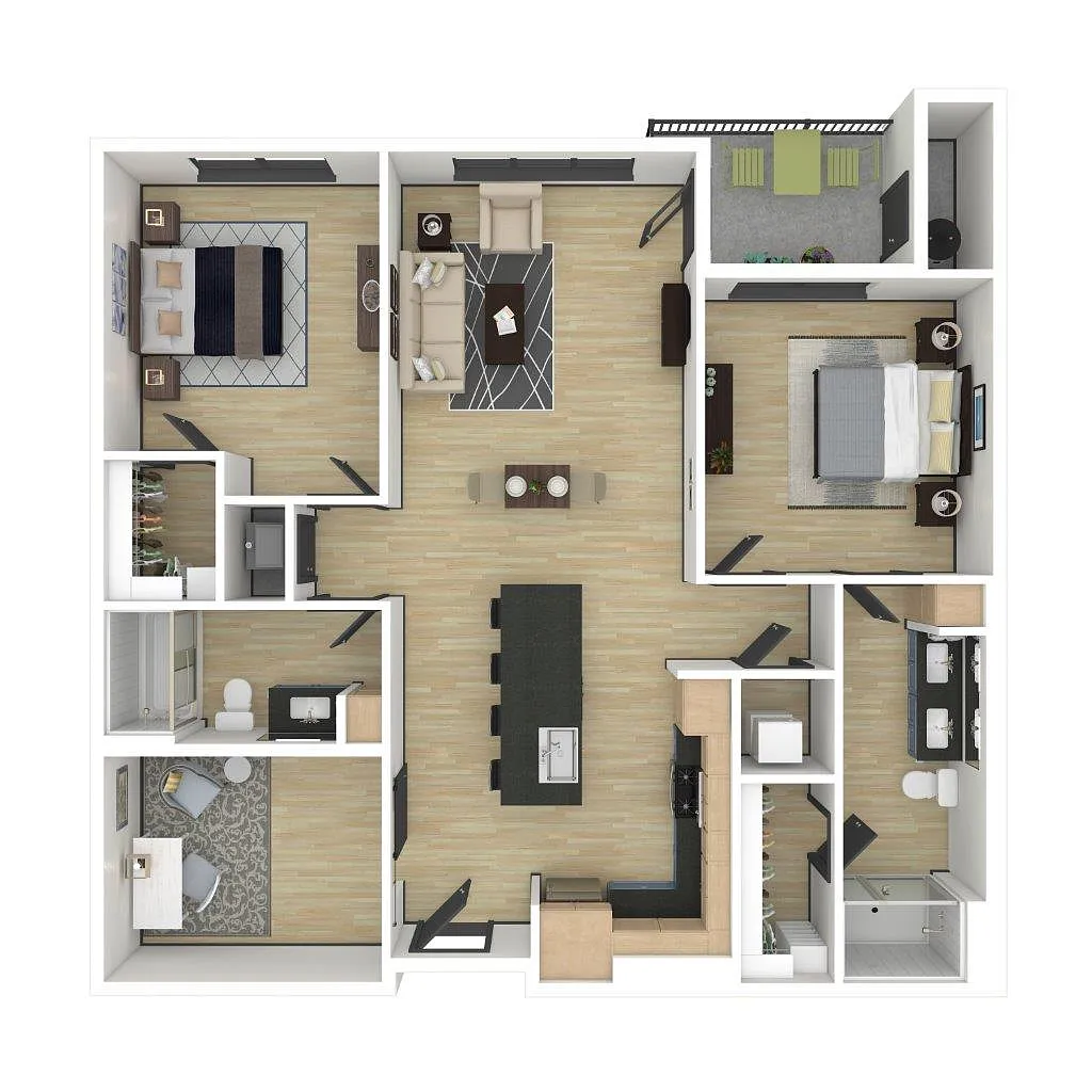 Floor plan B3: 2 Bed 2 Bath