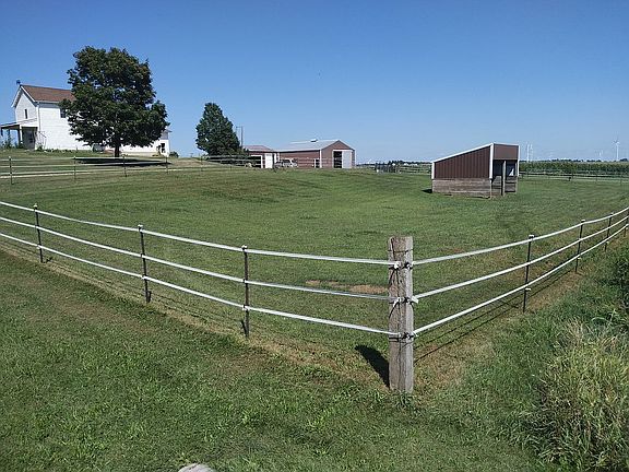 Pasture, horse barn, lean-to