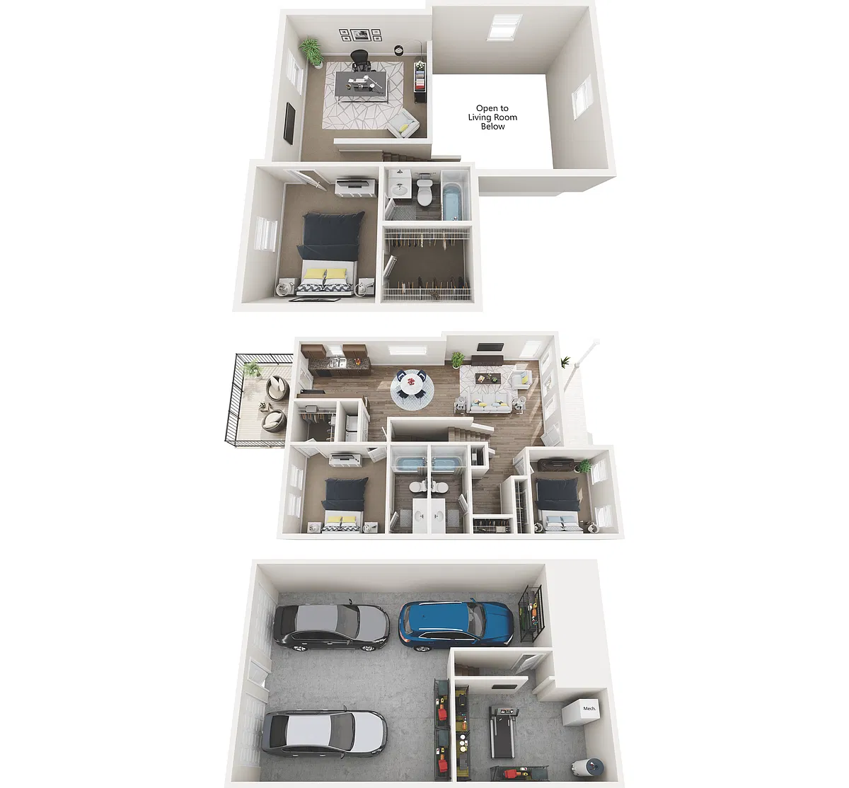 Floor plan 3B - Summit Townhome + Loft + Flex w/Att. Garage