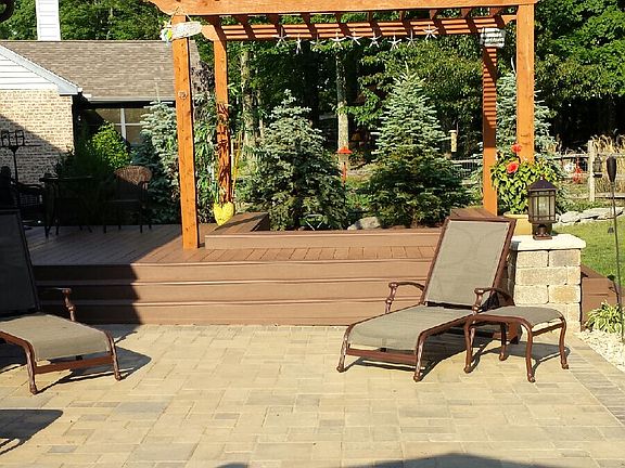 Large stone patio to hot tub
