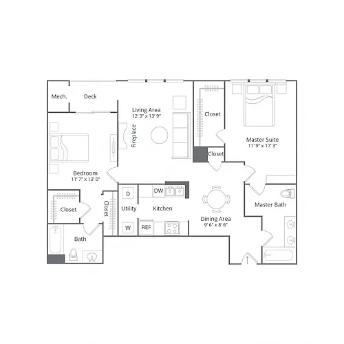 Floor plan 2 Bed/2 Bath-Birchwood Terrace