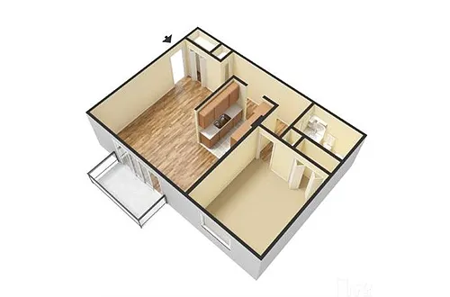 Floor plan One Bedroom One Bath Apartments