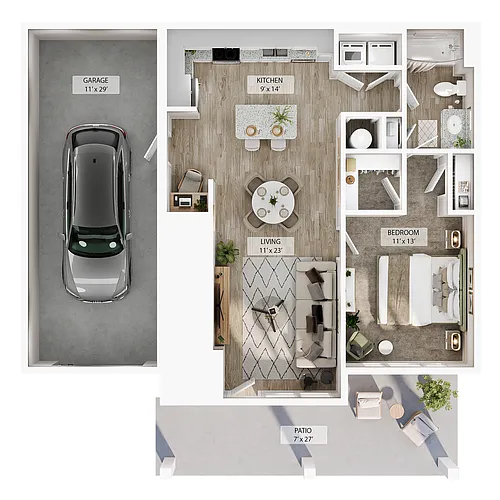 Floor plan 1 BR Designer Courtyard Garage