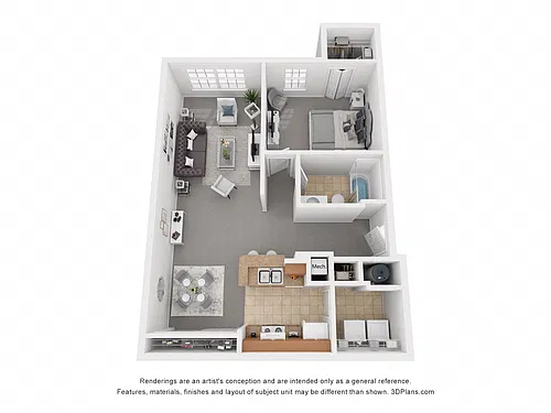 Floor plan One Bedroom One Bath (b)