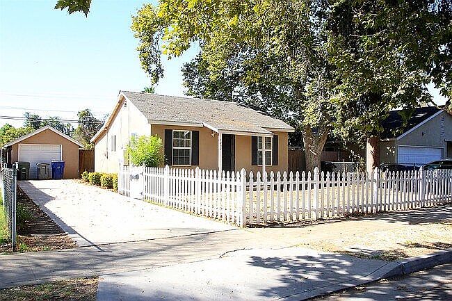 Front yard and garage