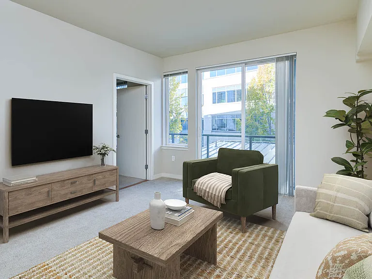 Carpeted Living Room with Juliet Balcony