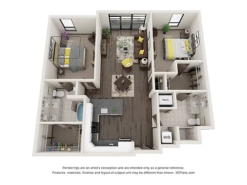 Floor plan Bellefonte (2 Bedroom & 2 Bathroom)