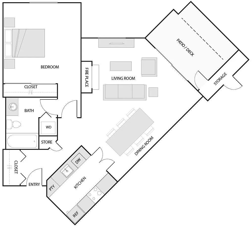 Floor plan 1 Bed/1 Bath-B