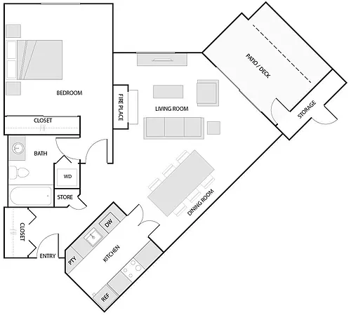 Floor plan 1 Bed/1 Bath-B