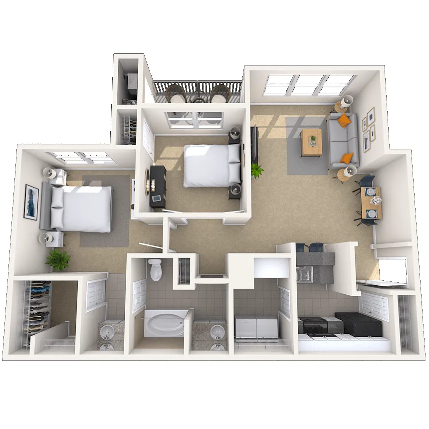 Floor plan Traditional 2x1 982 SF