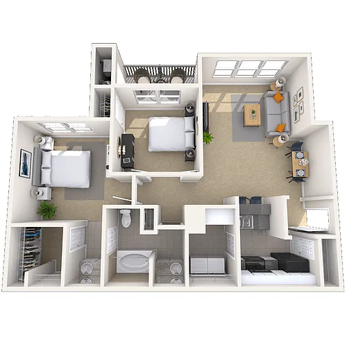 Floor plan Traditional 2x1 982 SF