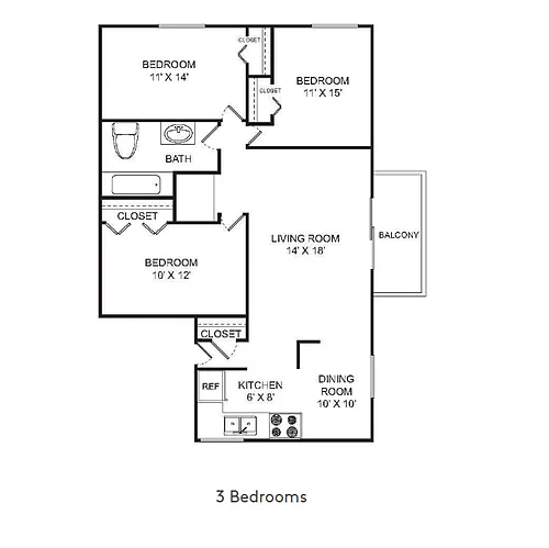Floor plan 3BD 1BA