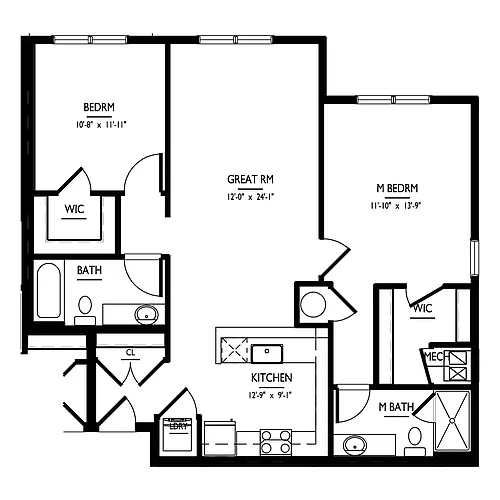 Floor plan 2 Bed/2 Bath-B-1a Phase I