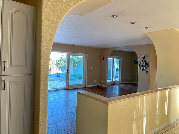 from kitchen area into living room space