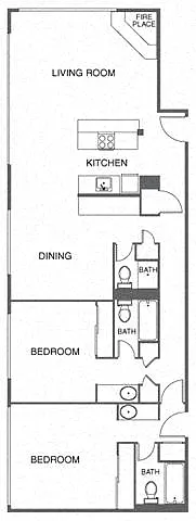 Floor plan 2 Bed, 3 Bath A