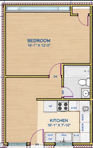 Floor plan One Bedroom Efficiency