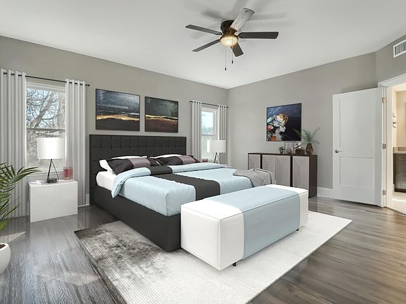 Master Bedroom Suite 18x15. Doors to Master Bathroom and Second Floor Treehouse deck