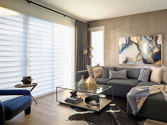 A photo of the great room in the Oak show home in Calgary by Brookfield Residential