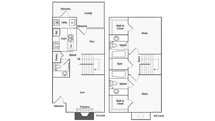 Floor plan 2 BR x 2.5 BA Townhome with W/D - C